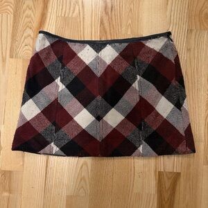 Free People Checkered Mini Skirt in Burgundy and Black